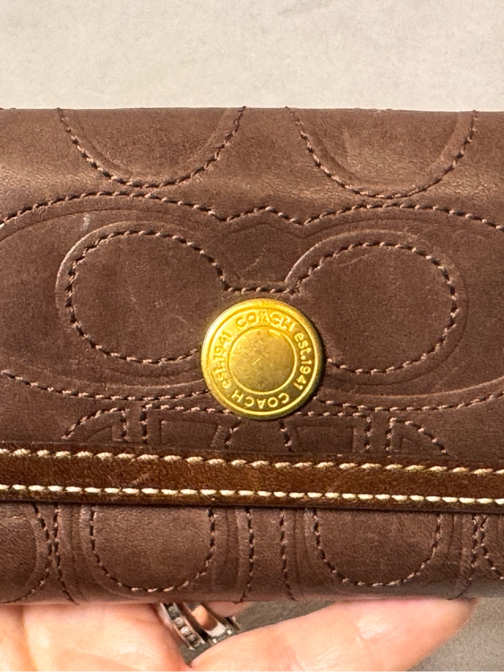 Coach Brown Leather Signature Snap Wallet